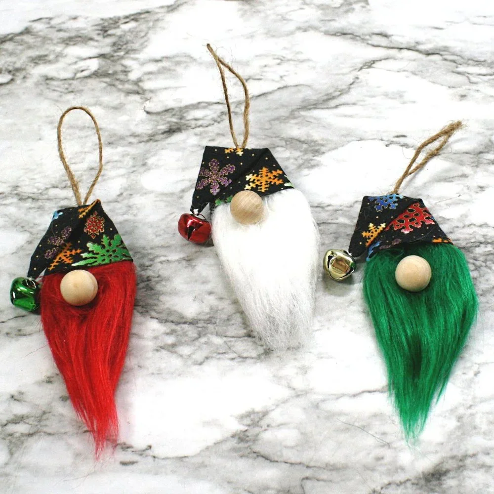 HAND CRAFTED Gnome Christmas Ornaments Set of 3 - Colorful Snowflakes